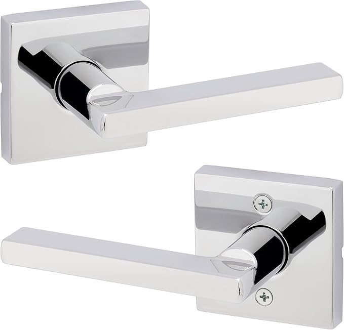Kwikset Halifax Interior Passage Door Handle, Lever For Closet and Hallway Doors, Reversible Non-Locking Handle Lever, Polished Chrome, Square Rose