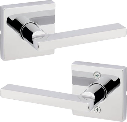 Kwikset Halifax Interior Passage Door Handle, Lever For Closet and Hallway Doors, Reversible Non-Locking Handle Lever, Polished Chrome, Square Rose