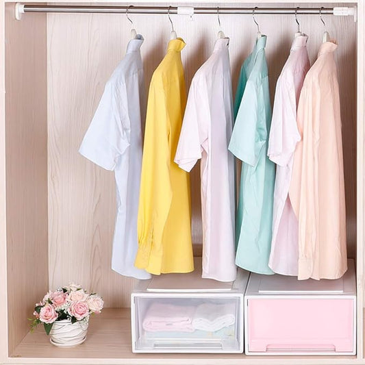 BAOYOUNI Adjustable Bathroom Shower Curtain Rod Straight Oval Head Window Curtain Tension Rail Bar Metal Pole Clothes Hanger Drying Rack (Ivory, 28-47 Inches)
