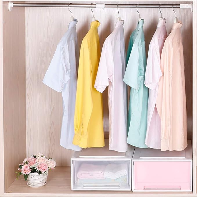 BAOYOUNI Extendable Shower Curtain Rod Straight Oval Head Window Curtain Tension Rail Bar Metal Closet Wardrobe Clothes Hanger (Ivory, 16-23 Inches)