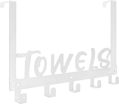Over The Door Hook, Towel Holder Towel Hook for Bathroom, Towel Hanger Door Rack with 5 Coat Hooks, Over The Door Hanger Towel Rack for Bathroom, Bedroom Towels Coats(White)