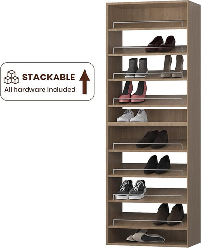 ROOMTEC 31.5" Shoe Shelf Short Tower Closet Unit, Modular Closet System with Shelf, Wardrobe Organizer for Bedroom or Walk-in Closet, Wall Mounted, Customizable Clothes Storage Unit, Wood