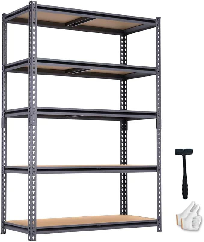 5 Tier Metal Garage Shelves, Storage Shelf Rack 2400 lbs, 28''×12''×60'' Adjustable Shelving, Metal Shelves for Garage, Organizer Shelving