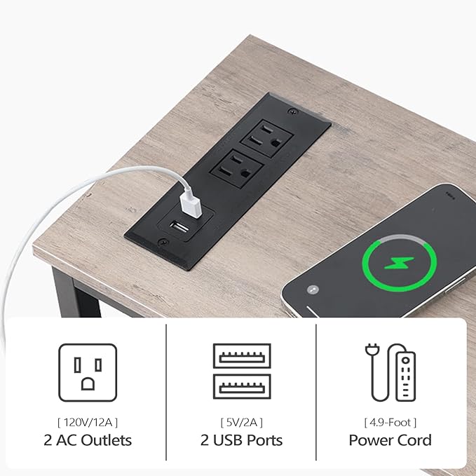 Console Sofa Table, 44.9" Entryway Table with Charging Station, Narrow Couch Table, Hallway Table, Sofa Table with USB Ports, Metal Frame, for Entrance, Living Room, Greige CTHG113E01