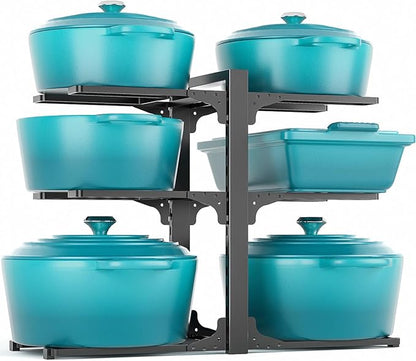MUDEELA 6-Tier Pots and Pans Organizer under Cabinet, 13.78" Height Heavy Duty Pot and Pan Organizer Kitchen Cabinet Organization and Storage, Adjustable Pot Rack for Frying Pan, Cast Iron Skillet