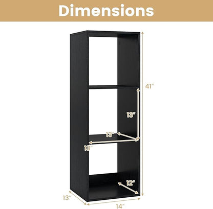 Giantex 3-Cube Bookcase, Cubby Bookshelf w/Back Guardrail & Anti-Tipping Kits, 4-Tier Freestanding Storage Organizer with Shelves, Open Back Display Rack for Living Room, Study