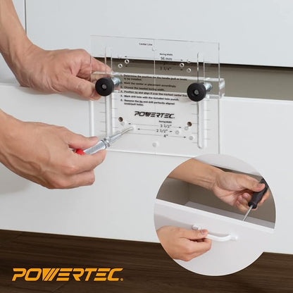 POWERTEC Cabinet Hardware Jig w/Center Punch, Drawer Jig for Installing Pulls, Knobs, Handle on Cabinet and Drawer, Woodworking Tools for Cabinet Handles, Drawer & Cabinet Pulls Installation (71412)