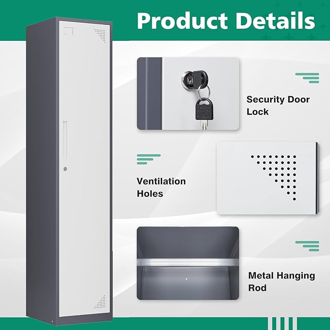 Letaya Metal Storage Locker,71" Tall Steel Storage Cabinet with Lockable Door for School Office Gym Home Employees Staff (1 Door -White)