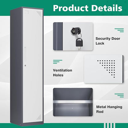 Letaya Metal Storage Locker,71" Tall Steel Storage Cabinet with Lockable Door for School Office Gym Home Employees Staff (1 Door -White)