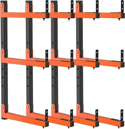 27" Lengthened Lumber Storage Rack, 6-Hole Adjustable Wall Mount Wood Organizer Storage Metal Shelves for Garage (4 Pack)