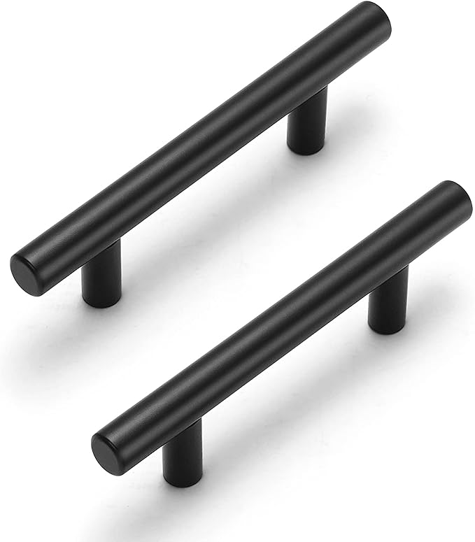 Estmoon 45 Pack 3 Inch Cabinet Pulls Matte Black Cabinet Handles Drawer Pulls Stainless Steel Black Drawer Handles Kitchen Cabinet Hardware Handles for Cabinets and Drawers - 5" Overall Length
