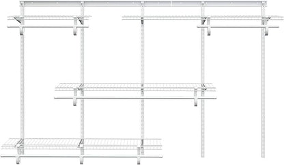 5-8 Ft Closet Organizer System, White Adjustable Custom Metal Wire Shelving Wall Mounted, Expandable Organization and Storage Shelf Kit with Hanging Rods