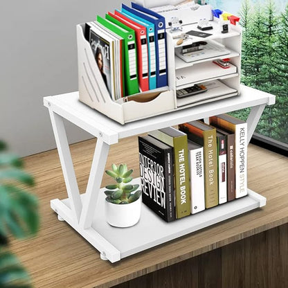 VEDECASA Retro Desktop Printer Stand 2 Double Tiers Wood Printer Shelf Rustic Industrial Farmhouse Wood Storage Book Shelf Organizor for Home Office Stylish Sturdy V Shaped (Dark Grey)