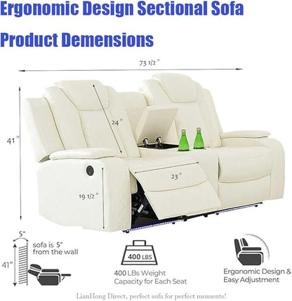 Power Recliner Sectional Sofa Couch and Loveseat, Power Sectional Sofa Sets, Power Recliner Set with LED, Living Room Furniture Sets with Adjustable Angle Chair, Arm Storage & Cup Holders
