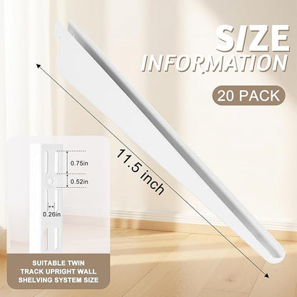 20 Pack Adjustable Wire Shelf Brackets — Heavy-Duty Double-Track Compatible Shelf Supports (White,11.5 Inch)
