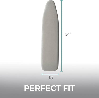 HOME GENIE Ironing Board Cover, Extra Thick Padding, Scorch Resistant Silicone Coating, 15x54 Full Size, Elastic Edge Heavy Duty Iron Pad Covers Standard Boards, Hook and Loop Fastener Strap, Silver