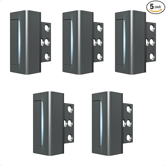 5Pack Home Security Door Reinforcement Lock, Childproof Safety Door Lock Latch Inside Stopper, Add High Security to Prevent Home Unauthorized Entry, Aluminum Construction Finish Grey