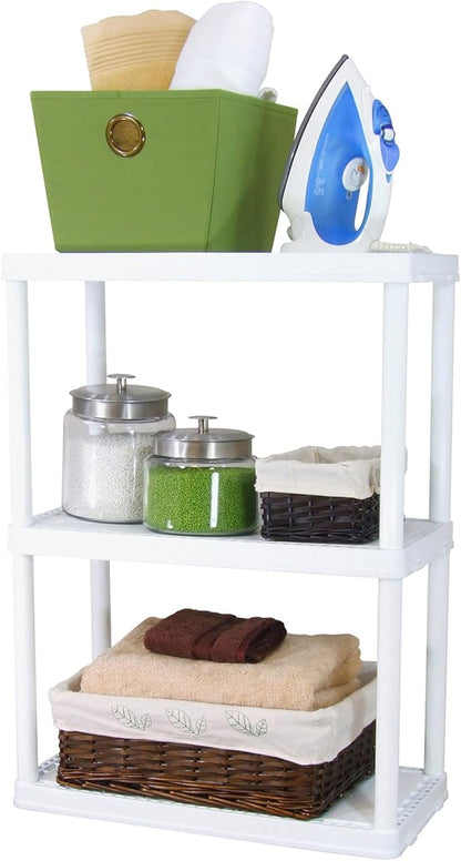 Gracious Living 3 Shelf Fixed Height Solid Light Duty Storage Unit 24 x 12 x 33" Organizer System for Home, Garage, Basement, and Laundry, White