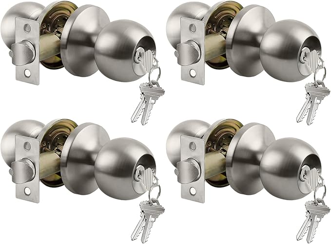 BESTTEN 4 Pack Door Knob with Lock and Key, Keyed Different Entry Door Knob, for Entrance and Front Door, Satin Nickel