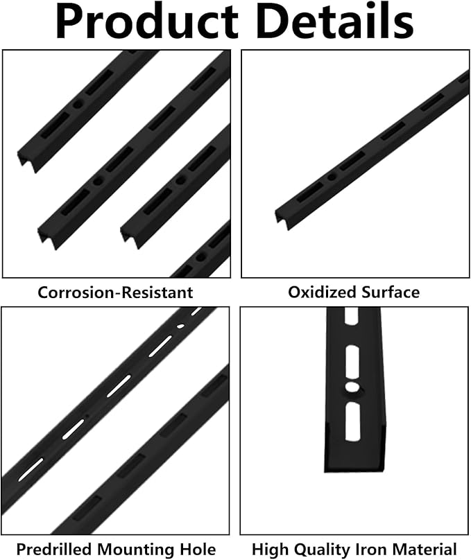 Shelving Track,ULIFESTAR Dual Trak Adjustable Wood Shelf Bracket,2PCS Direct Mount Into Fasttrack Garage Rail,Garage Organization System (8*8*1200mm/0.31*0.31*47.24" Single Row Black)
