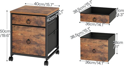 HOOBRO File Cabinet, 2-Drawer Vertical Mobile Office Cabinet, Rolling Printer Stand, for A4/Letter Size Files, Nonwovens Drawer, for Home Office, Rustic Brown BF21WJ01