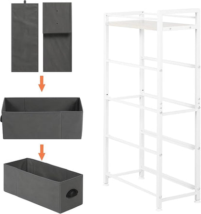 HAITRAL Narrow Dresser - 4 Drawers Slim Fabric Storage Cabinet - Vertical Standing Storage Chest - Gaps Tower Organizer with Removable Drawers and Wooden top for Laundry,Closet,Living Room,Entryway