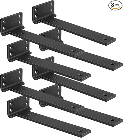 Floating Shelf Brackets 4 inch 8 Pack L Brackets for Shelves Black Metal Heavy Duty Shelf Bracket for DIY Decorative with Mounting Hardware