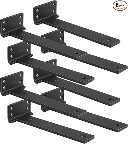 Floating Shelf Brackets 12 inch 8 Pack L Brackets for Shelves Black Metal Heavy Duty Shelf Bracket for DIY Decorative with Mounting Hardware