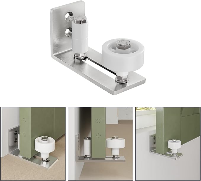 SMARTSTANDARD Sliding Barn Door Floor Guide for Bottom Adjustable Roller - 8 Setup Options for DIYers - Flush Design Bottom Flat Barn Door Floor Guide Stay Roller (Brushed Nickel) 1PCS