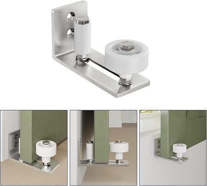 SMARTSTANDARD Sliding Barn Door Floor Guide for Bottom Adjustable Roller - 8 Setup Options for DIYers - Flush Design Bottom Flat Barn Door Floor Guide Stay Roller (Brushed Nickel) 1PCS