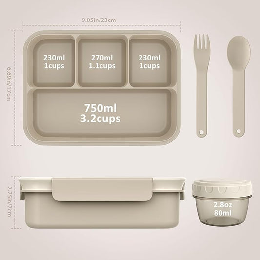 Caperci Bento Box Adult - 50 oz Large Lunch Containers for Adults and Teens, 4-Compartment Bento Lunch Box with Utensils & Leak Proof Sauce Cup, Dishwasher Safe, Durable, BPA-Free (Mocha)