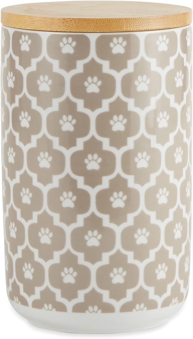 Bone Dry Lattice Collection Pet Bowl & Canister, Treat Canister, 4x6.5 inches, Stone