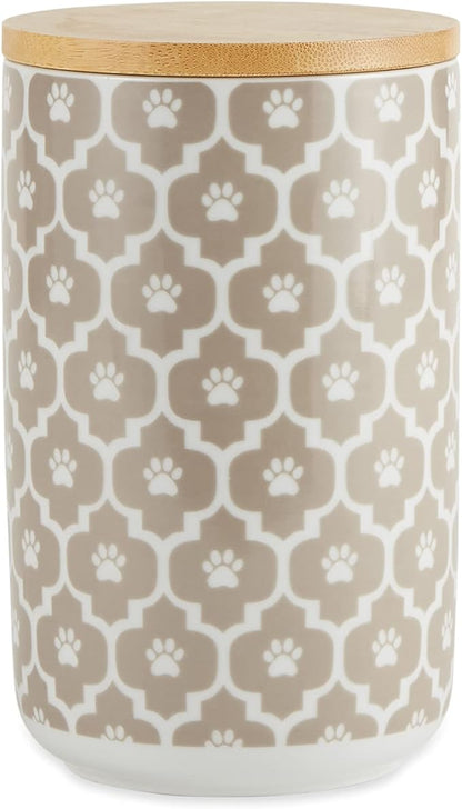 Bone Dry Lattice Collection Pet Bowl & Canister, Treat Canister, 4x6.5 inches, Stone