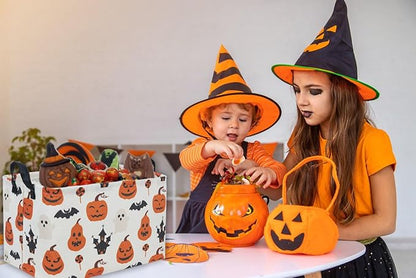 Essme Rectangular Halloween Basket,Kids Basket Empty with Handles,Cute Baskets for kids Room Decor,Boys and Girls, Candy Bins.( Castle Halloween).