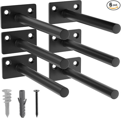 LEOPO Black 6-Pack 5 inch Floating Shelf Brackets, Hidden Shelf Bracket for Wood, Concealed Blind Shelving Support,Invisible Coated Brackets for DIY Decorative,Fit for Kitchen, Bathroom,Study Room