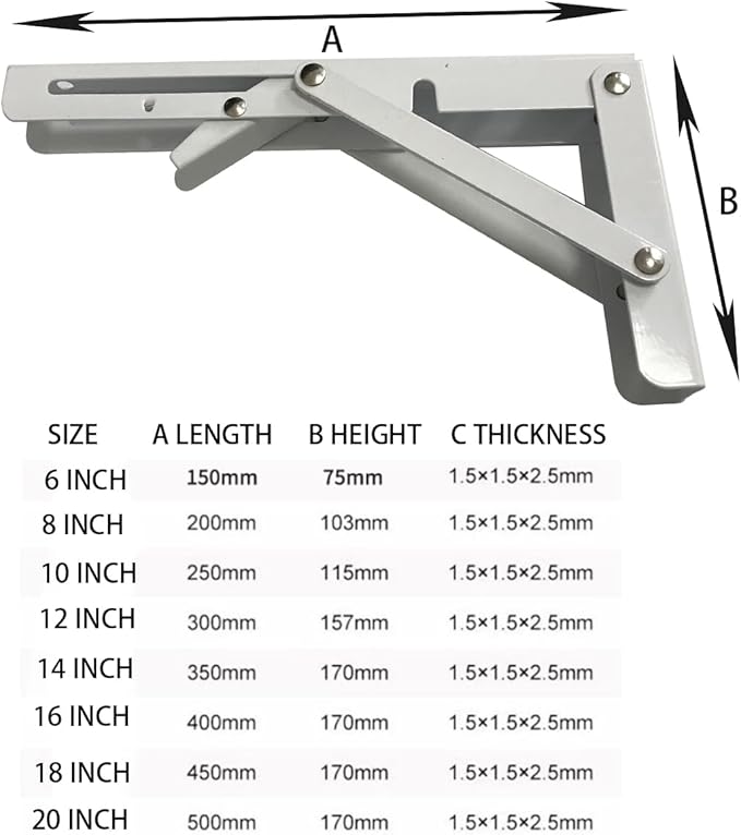 White Folding Shelf Brackets Max. Load 220 lb, Heavy Duty DIY Wall Mounted Shelf Bracket Space Saving for Table Work Bench (14 INCH-2PCS)