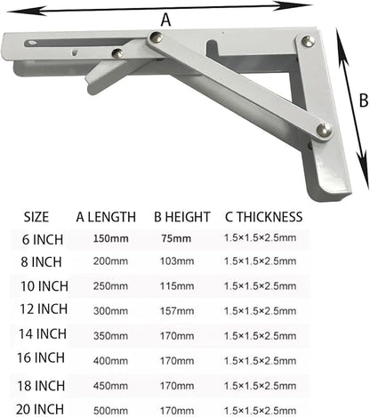 White Folding Shelf Brackets Max. Load 220 lb, Heavy Duty DIY Wall Mounted Shelf Bracket Space Saving for Table Work Bench (14 INCH-2PCS)