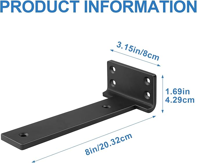 Heavy Duty Shelf Brackets, Floating Shelf Bracket 8 inch 8 Pack L Brackets for Shelves Black Metal Support Bracket for DIY Decorative with Screws