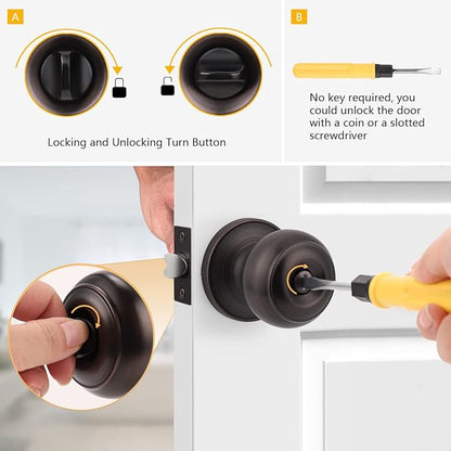 Probrico Privacy Door Knob Bed Bathroom Interior Door Handle Lock Oil Rubbed Bronze
