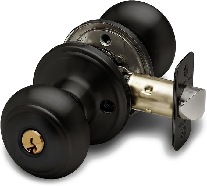 Copper Creek Colonial Entry Door Knob – Keyed Entry Handle with Lock and Key, ANSI Grade-3 Certified, DIY-Friendly Install for Interior and Exterior Entrance Doors – Matte Black (1 Pack)