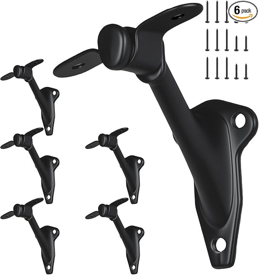 3" Stair Handrail Bracket, 6 Pack Hand Rail Brackets for Stairs, Matte Black Stair Railing Bracket, Banister Brackets for Indoor Stairs, HOME MASTER HARDWARE
