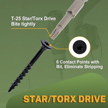 LIONMAX Deck Screws #14 x 7 Inch, 50 PCS, Black Long Wood Screw, Rust Resistant, Exterior Epoxy Coated for Outdoor Decking, Torx/Star Drive Head, T30 Star Bit Included