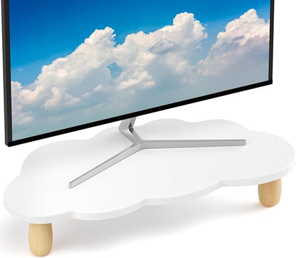 Monitor Stand Riser,Cloud Shape Wood Computer Monitor Stand, 16.5IN Monitor Stand Riser, Multi-Purpose Desktop Organizer Riser for Computer,Laptop,Printer,TV,White