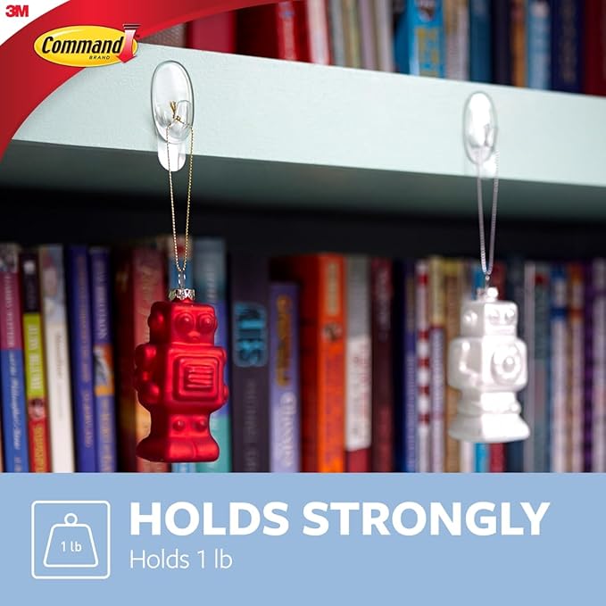 Command Small Clear Oval Hooks, 2 Wall Hook and 4 Strips, Damage-Free Hanging with Adhesive, No Tools Great for Hanging Home and Room Decor, Holds up to 1 lb
