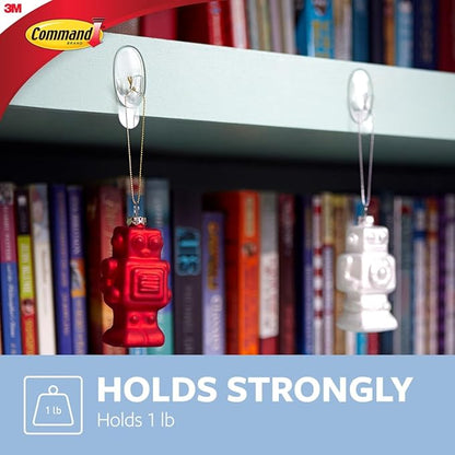 Command Small Clear Oval Hooks, 2 Wall Hook and 4 Strips, Damage-Free Hanging with Adhesive, No Tools Great for Hanging Home and Room Decor, Holds up to 1 lb