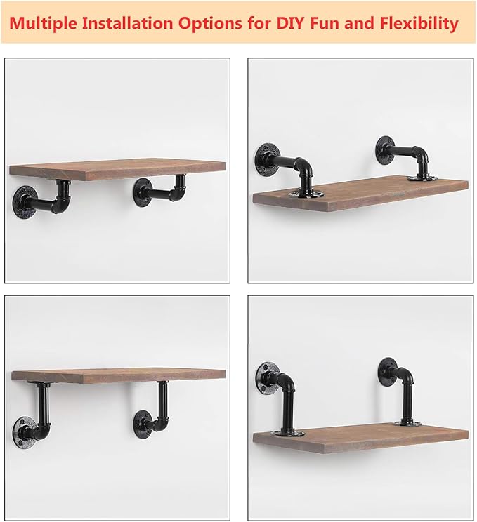 Industrial L Pipe Shelf Brackets for 8-16 in Depth Wood,Heavy-Duty 3/4" Iron,Wall Mount Floating Shelf Bracket L Metal Pipe Shelving Brackets for Wood-Black DIY Pipe Shelves(7.5*3.1 Inch 10 Pack)