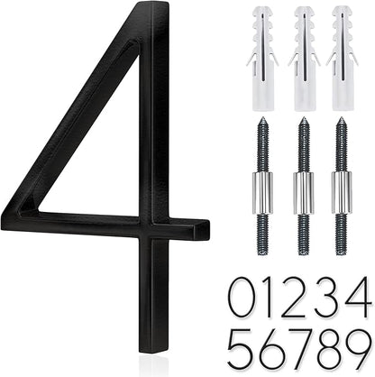 5" Stainless Steel Floating House Number, Metal Modern House Numbers, Garden Door Mailbox Decor Number with Nail Kit, Coated Black, 911 Visibility Signage (4)
