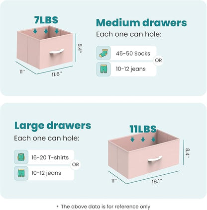 OLIXIS Dresser for Bedroom with 5 Drawers, Wide Chest of Drawers, Fabric Bedroom Dresser with Drawer Organizer, Storage Organizer Unit with Fabric Bins for Closet, Living Room, Hallway, Pink