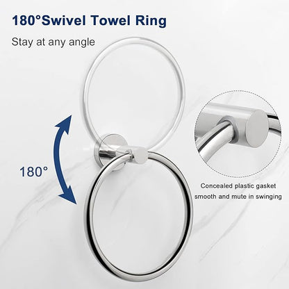 NearMoon Bath Towel Ring, Bathroom Hardware Accessories-Thicken Stainless Steel Hand Towel Holder for Bathroom, Modern Round Towel Hanger Wall Mounted (Chrome, 2 Pack)