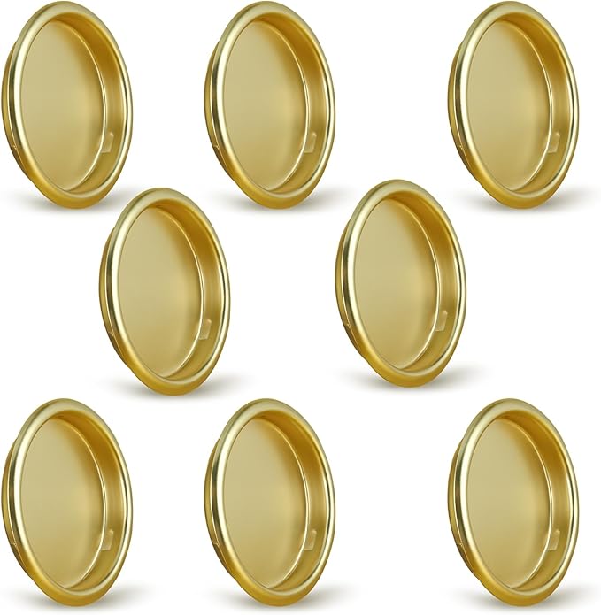 HOMOTEK 8 Pack Closet Door Finger Pull 2-1/16”, Easy Snap in Installation, Brushed Brass Finish, Fits a 5/16”Depth x 2-1/16" Diameter Opening Hole
